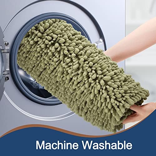 Luxury Chenille Light Sage Green Bathroom Rugs Sets 2 Piece, Thickened Hot Melt Rubber Bottom Bath Mats for Bathroom Non Slip,Bath Rugs Quick Dry Machine Washable for Shower Mat (47"x17"+17"x24")