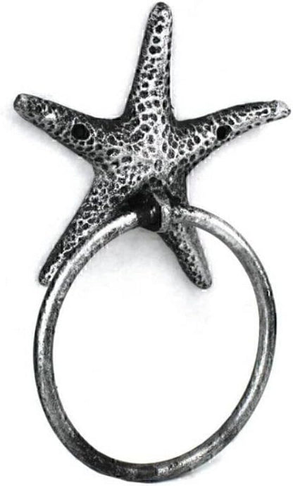 Antique Silver Cast Iron Starfish Towel Holder 8.5 Inch - Starfish Decoration - Sea Home Decor