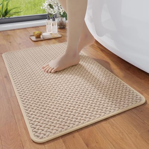 YDKGL Bathroom Rugs Non Slip, Foam Weave Texture Bath Mat, Brown 20x31