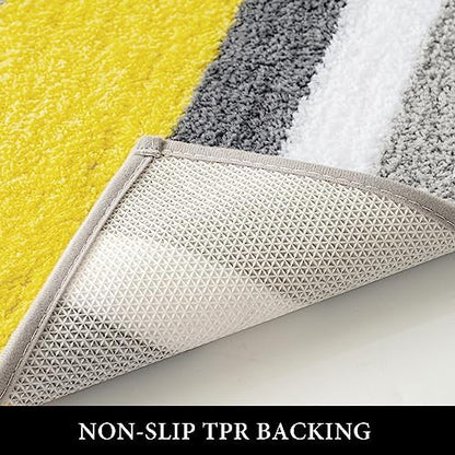 MIULEE Yellow Grey Runner Bathroom Rug 24x60 Inch, Long Soft Thick Microfiber Striped Bath Mat, Non Slip Fluffy Plush Machine Washable Quick Dry for Bathroom Decor, Floor Tub and Shower