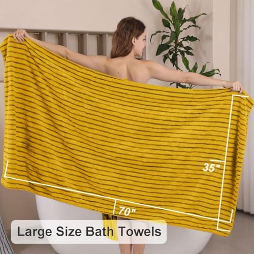 4 Pcs Yellow Cabana Stripe Large Bath Sheets Soft Polyester Bathroom Towels