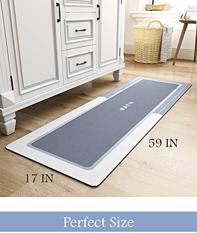 MontVoo-Bath Mat Runner Long Bathroom Mat Rug Non Slip Super Absorbent Stain Resistant Quick Dry Thin Bathroom Rug Fit Under Door-Bath Mats for Bathroom Floor Bathtub Vanity-Bathmat 17"x59" Blue