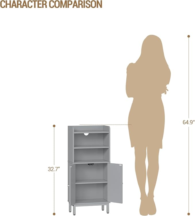 Hzuaneri Bathroom Storage Cabinet, Small Floor Cabinet with 2 Door | Toilet Paper Cabinets, Bathroom Organizer with Adjustable Shelf, for Small Spaces, Gray, Arch Door,7.1" Dx14.6 Wx32.7 H