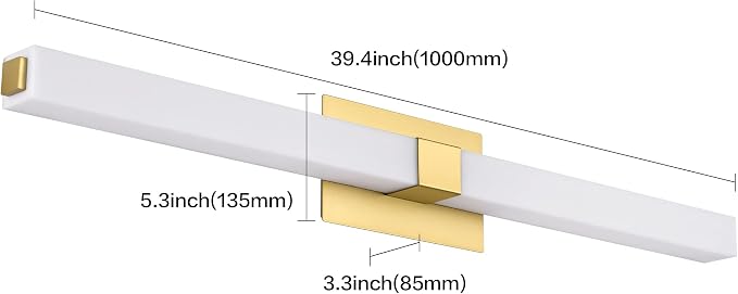 40in LED Vanity Lights Modern Gold Bathroom Light Fixtures Over Mirror 28W Bright White Acrylic Wall Lighting for Bath