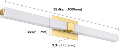 40in LED Vanity Lights Modern Gold Bathroom Light Fixtures Over Mirror 28W Bright White Acrylic Wall Lighting for Bath