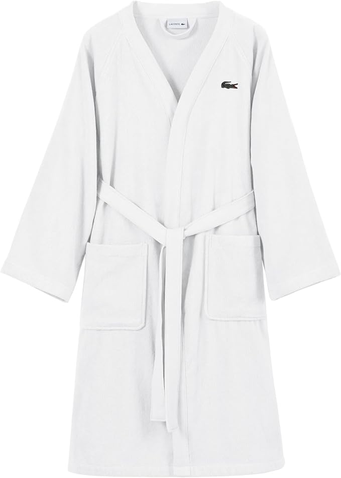 Lacoste Classic Pique Bath Robe, 100% Soft Cotton Terry, Unisex Adult Bathrobe, Absorbent & Quick Drying, One Size Fits Most