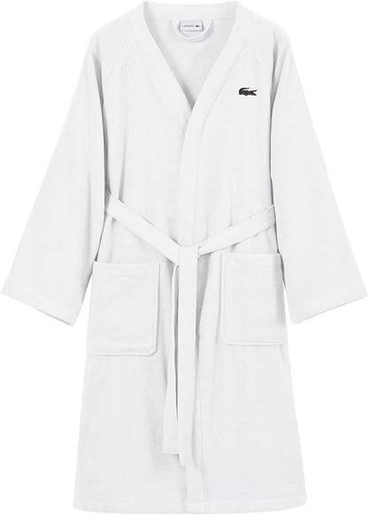 Lacoste Classic Pique Bath Robe, 100% Soft Cotton Terry, Unisex Adult Bathrobe, Absorbent & Quick Drying, One Size Fits Most