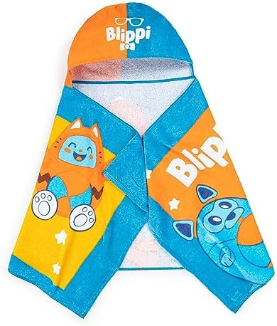 Jay Franco Blippi Kids Hooded Towel Poncho 22" x 51" - Super Soft, Blue