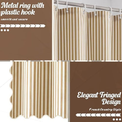 HunnmingRe Taupe Farmhouse Striped Shower Curtain Scalloped 72x72''