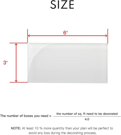 White Glass Subway Tile, Glass for Bathroom Kitchen Shower Backsplash Wall, 3 x 6 Inches, 4 Sq.Ft.