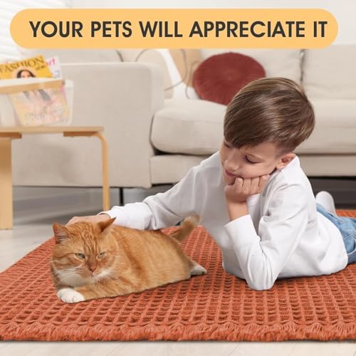 IM HOME Waffle Runner Rug Burnt Orange 6'x2'(72" x 24"), Boho Woven Modern Bath Mat, Absorbent Non Slip Bathroom Rugs, Soft Washable Rugs with Tassels for Bedroom, Kitchen, Shower, Tub