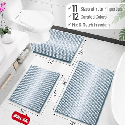 OLANLY Bathroom Runner Rugs 44x24, Chenille Striped Bath Rugs, Airy Blue