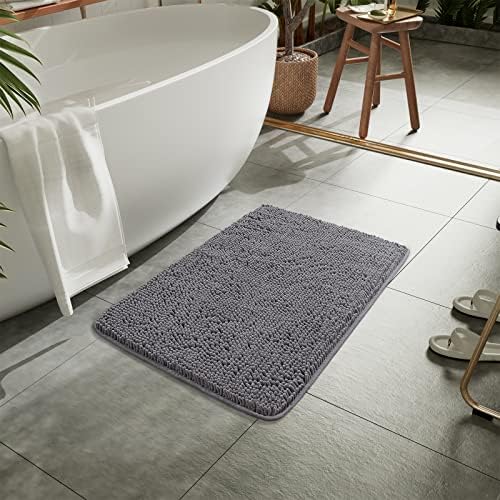 LOCHAS Luxury Bathroom Rug Shaggy Bath Mat 24 x 17 Inch, Gray