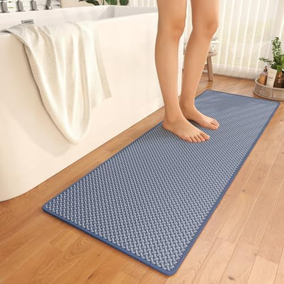 YDKGL Bathroom Runner Non Slip, Foam Weave Texture Bath Mat, Blue 24x70