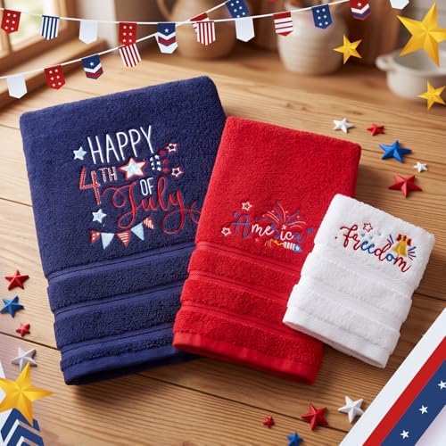 Peryiter 3 Pack 4th of July Decorative Bath Towel Set