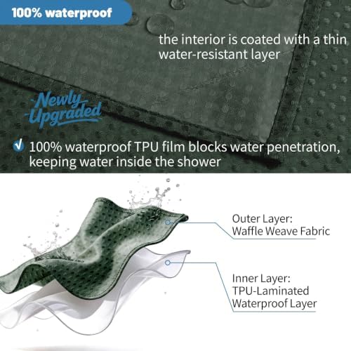 2-in-1 Waterproof Fabric Shower Curtain - No Separate Liner Needed, Hotel-Style Waffle Weave, Effortless Cleaning & Washable Bathroom Shower Curtain Set,72Wx72H,Velvet Green