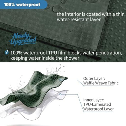 2-in-1 Waterproof Fabric Shower Curtain - No Separate Liner Needed, Hotel-Style Waffle Weave, Effortless Cleaning & Washable Bathroom Shower Curtain Set,72Wx72H,Velvet Green