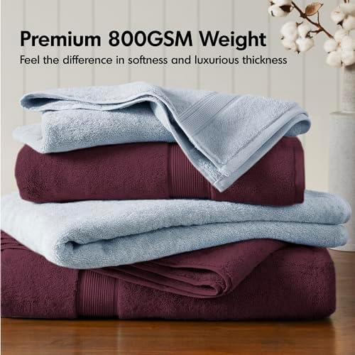 Madison Park 800GSM 100% Cotton Bathroom Bath Towel Set of 8, Burgundy