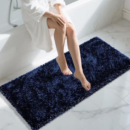 Yimobra Long Bathroom Rugs Runner 55x24 Inch, Extra Thick Soft Absorbent Chenille Bath Mat, Non Slip Machine Washable, Quick Dry Bath Rugs for Bathroom Floor, Tub and Shower, Navy Blue