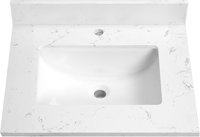 24"x22" Engineered Stone Bathroom Vanity Top with Rectangular Undermount Ceramic Sink, Single Faucet Hole with Backsplash Bathroom Vanity Sink Top (Cabinet Not Included)