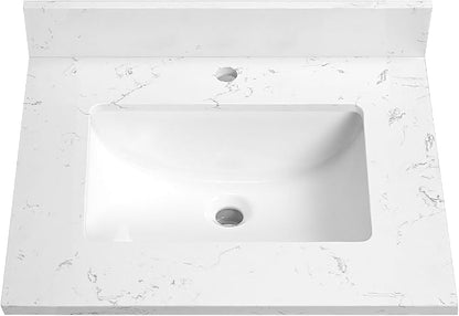 24"x22" Engineered Stone Bathroom Vanity Top with Rectangular Undermount Ceramic Sink, Single Faucet Hole with Backsplash Bathroom Vanity Sink Top (Cabinet Not Included)