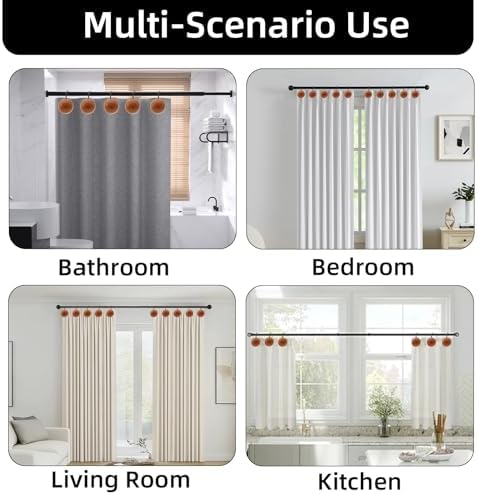Shower Curtain Hooks, Wood Decorative Shower Curtain Rings, Modern Round Log Shower Curtain Hangers, 12PCS Shower Hooks for Shower Curtain Rod, Bedroom, Living Room (Hemispherical-Black)