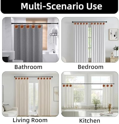 Shower Curtain Hooks, Wood Decorative Shower Curtain Rings, Modern Round Log Shower Curtain Hangers, 12PCS Shower Hooks for Shower Curtain Rod, Bedroom, Living Room (Hemispherical-Black)