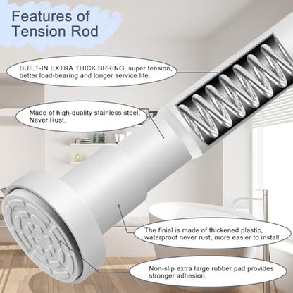 YNL White Shower Curtain Rod 32-94 Inch(2.7-7.8ft), Non-Slip, Never Rust, Stainless Steel No Drill Spring Tension Shower Rod, Adjustable Long Curtain Rod for Bathroom Window Patio