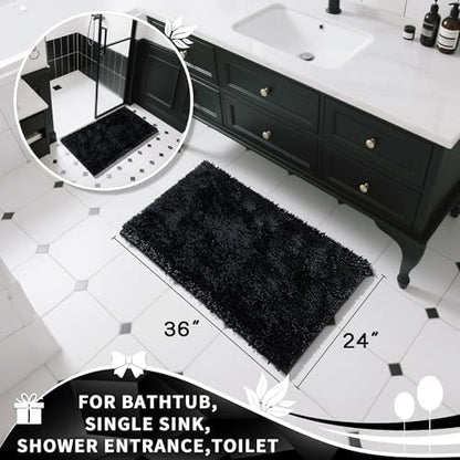 Yimobra Large Bathroom Rug Non Slip 36x24 Inch, Extra Thick Soft Absorbent Chenille Bath Mat, Machine Washable Quick Dry Bath Rugs for Bathroom Floor, Tub and Shower, Home Decor Accessories, Black