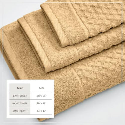 Great Bay Home Bath Towels - 100% Cotton 6 Piece Bath Sheet Set - Diamond Waffle Weave - Absorbent, Durable, Quick-Dry Towels for Bathroom (Sand)