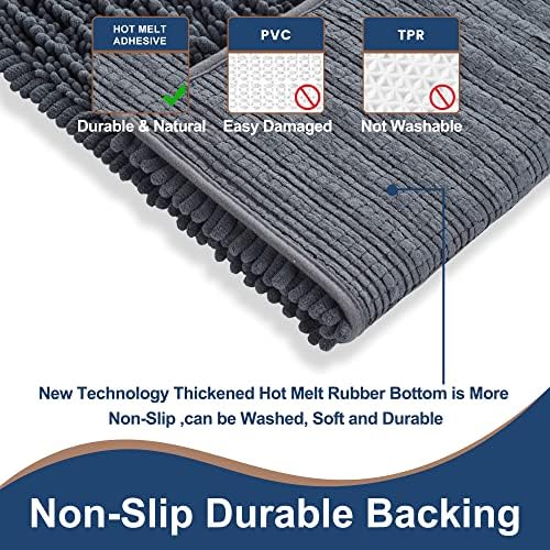 Luxury Chenille Charcoal Grey Bathroom Rugs Sets 2 Piece, Thickened Hot Melt Rubber Bottom Bath Mats for Bathroom Non Slip,Bath Rugs Quick Dry Machine Washable for Shower Mat (47"x17"+17"x24")