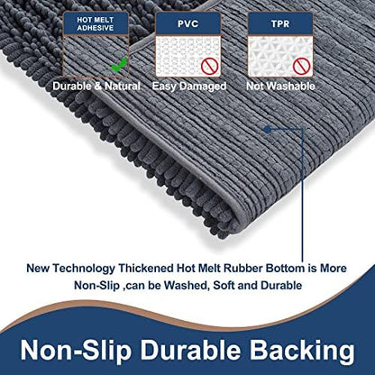 Luxury Chenille Charcoal Grey Bathroom Rugs Sets 2 Piece, Thickened Hot Melt Rubber Bottom Bath Mats for Bathroom Non Slip,Bath Rugs Quick Dry Machine Washable for Shower Mat (47"x17"+17"x24")