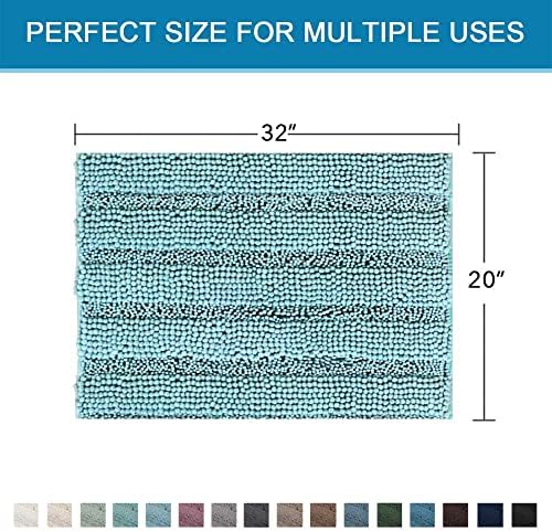 H.VERSAILTEX Bath Rugs for Bathroom Non Slip Bath Mats Extra Thick Chenille Striped Rug 20" x 32" Absorbent Non Skid Fluffy Soft Shaggy Washable Plush Mat for Indoor, Bath Room, Tub - Aqua Haze