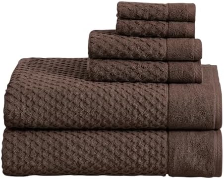 Great Bay Home Bath Towels - 100% Cotton 6 Piece Bath Sheet Set - Diamond Waffle Weave - Absorbent, Durable, Quick-Dry Towels for Bathroom (Chocolate)
