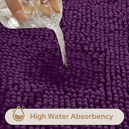 HOMEIDEAS Purple Chenille Bathroom Rugs Set of 3, Non Slip Bath Mat