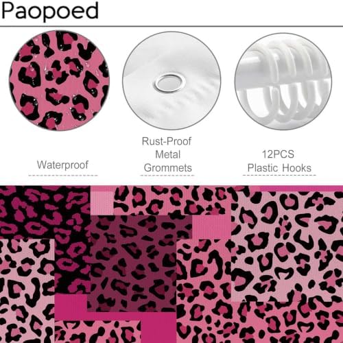 Pink Leopard Shower Curtain, Animal Print Patchwork, 72 x 72