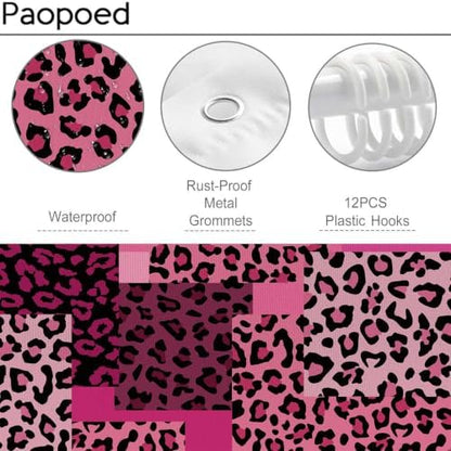Pink Leopard Shower Curtain, Animal Print Patchwork, 72 x 72