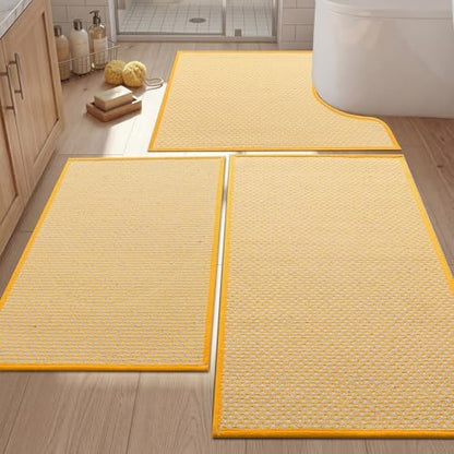 YIHOUSE Yellow Bathroom Rugs Sets 3 Pieces,Thin Bath Mat Quick Dry