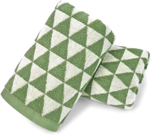 Green Hand Towels for Kitchen & Bathroom (Geometric Triangle), 2 Pack