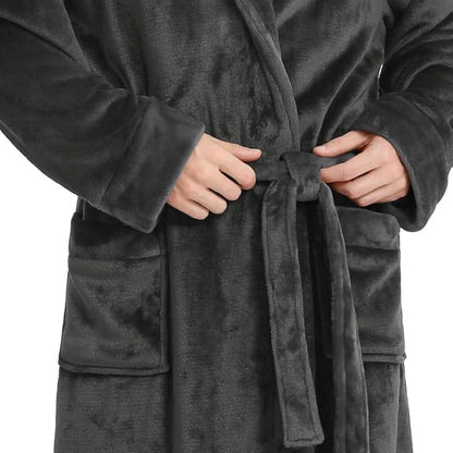 Yurhap Luxury Mens Robe with Hood, Ultra Cozy Fleece Bathrobe for Men, Plush Hooded Robe with Belt & 2 Pockets