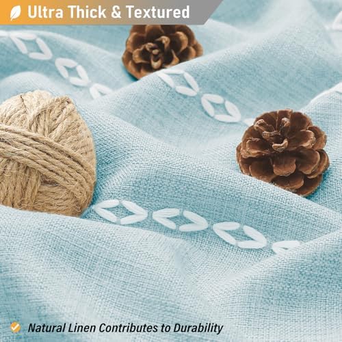 BTTN Small Boho Linen Heavy Duty Cloth Shower Curtain Set, 36x72, Fog Blue