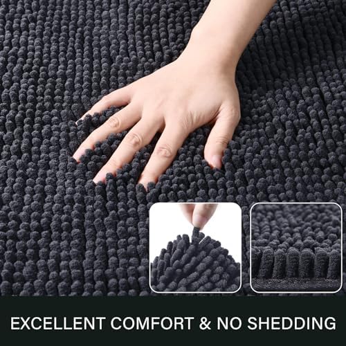 LOCHAS Luxury Bathroom Rug Shaggy Bath Mat 24 x 36 Inch, Dark Grey