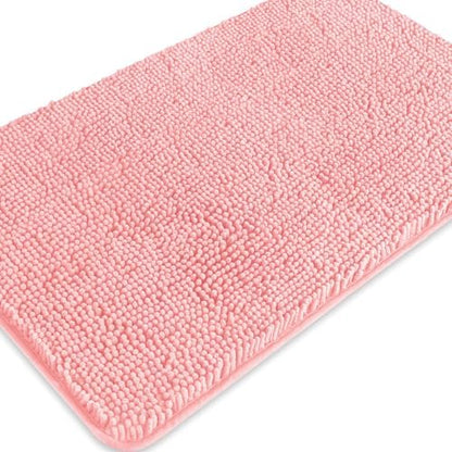 Pink Bathroom Rugs – Absorbent and Washable Bath Mat, Non-Slip, Thick Soft Chenille Bath Rugs for Bathroom Floor, Shower, Sink - 20" x 32"