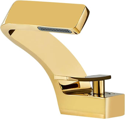 becola Single Hole Bathroom Sink Faucet, Single Handle Hot and Cold Water Mixer Tap, Lavatory Vanity Sink Faucet Including Two US Standard 3/8" Hoses-(Gold)