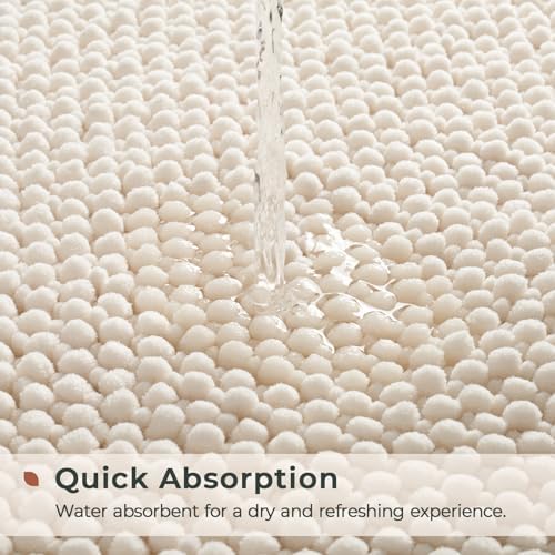 FRESHMINT Chenille Bath Rugs Set 2 Pieces, Cream White, 17''x24''+20''x47''