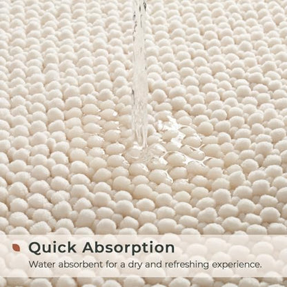 FRESHMINT Chenille Bath Rugs Set 2 Pieces, Cream White, 17''x24''+20''x47''