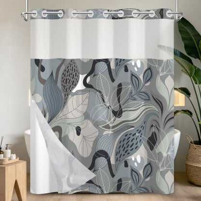 No Hook Shower Curtain with Snap-in Liner 71x74 Inch