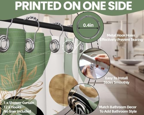 Sage Green and Gold Shower Curtain, 72x72 in, Mid Century Modern