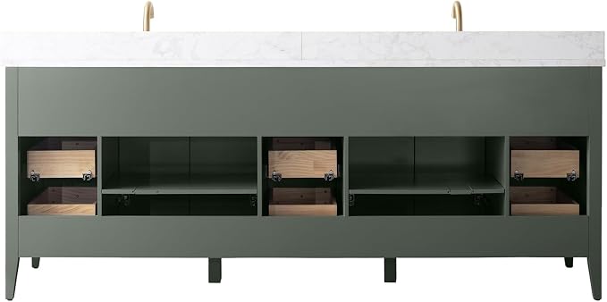 Vanity Art 84 inch Bathroom Vanity with Double Sink & Ceramic Top, Vanity Cabinet with Soft-Closing Door, Solid Wood Frame, Linear Pattern, Walnut, Golden Brushed Handware,Vintage Green