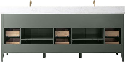 Vanity Art 84 inch Bathroom Vanity with Double Sink & Ceramic Top, Vanity Cabinet with Soft-Closing Door, Solid Wood Frame, Linear Pattern, Walnut, Golden Brushed Handware,Vintage Green